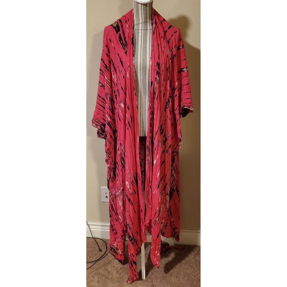 Style Park 1 Bali Pink Tie Dye Kimono Robe Maxi Duster One Size